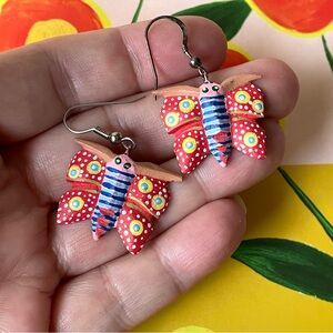 Cute colorful wood butterfly dangle earrings boho festival nature wilderkind